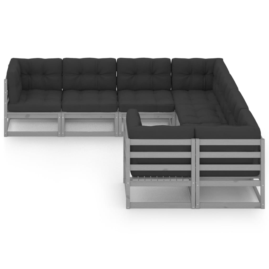 8-tlg. Garten-Lounge-Set mit Kissen Grau Kiefer Massivholz